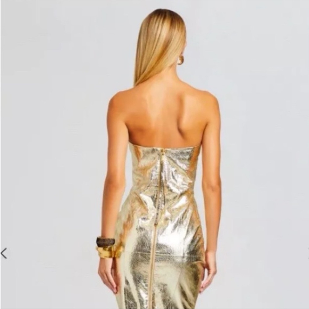 RETROFETE Lavonne Dress Long Leather Maxi Zip Gold Back Floor Length Dress NWT - Picture 2 of 3